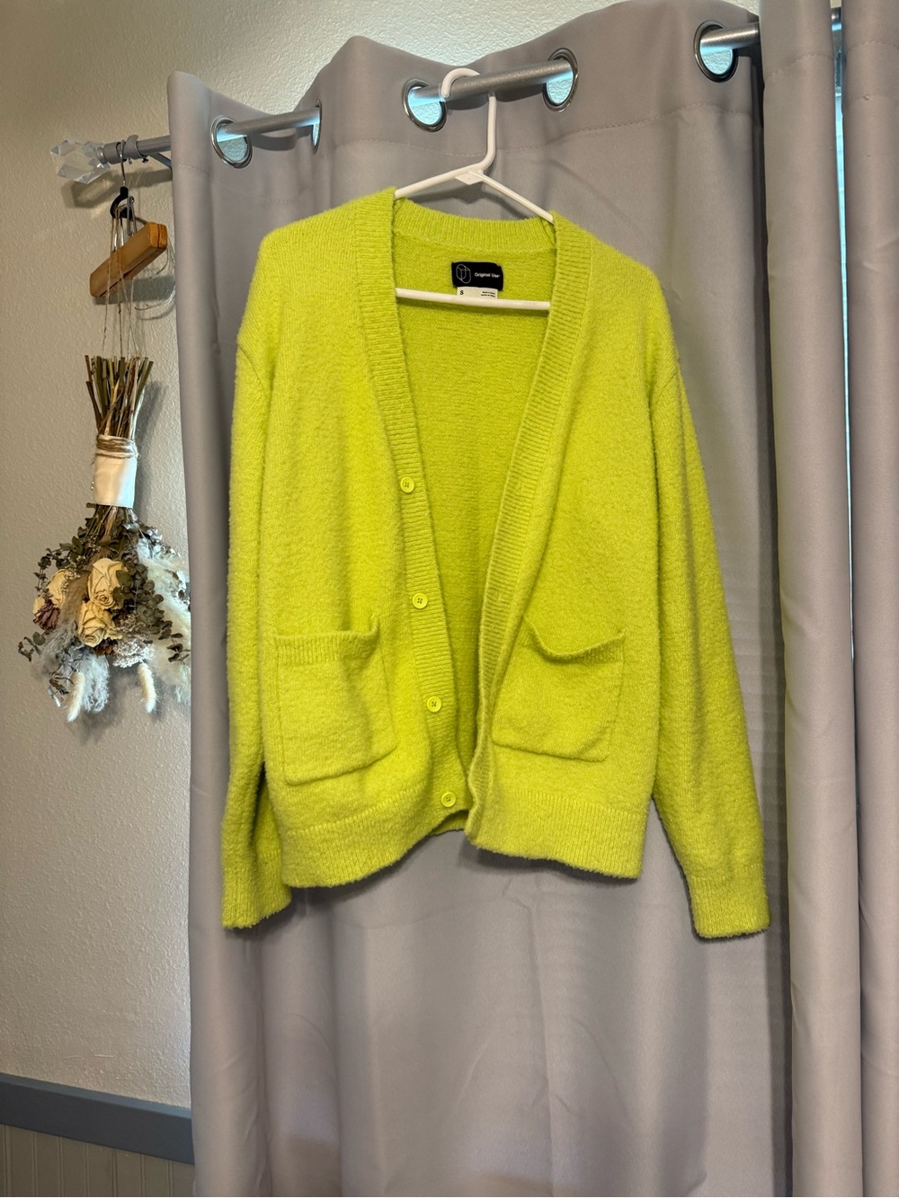 Original Use Neon Lime Button-Up Pocket Cardigan